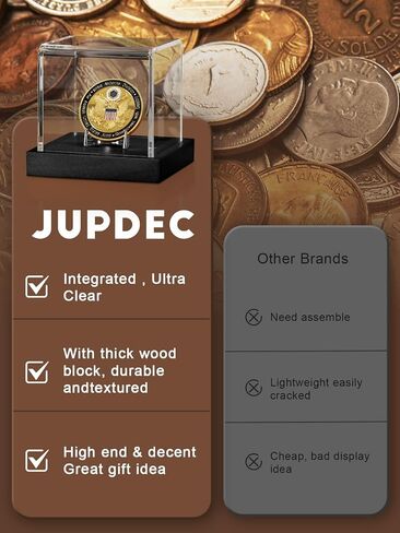 حافظة عرض العملات المعدنية من JupDec، حافظة عرض من الأكريليك الشفاف مع قاعدة خشبية وحامل سبيكة لعملة تحدي واحدة، صندوق هدايا تذكارية ومقتنيات للحماية من الأشعة فوق البنفسجية، هدية مثالية لمحبي العملات المعدنية، أسود in Kuwait