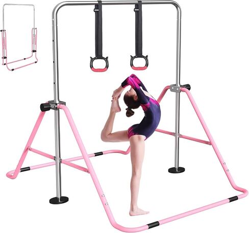 FBSPORT Gymnastics Bar for Kids, Adjustable Height Gymnastic Horizontal Bars,Junior Training Bar Children Folding Training Monkey Bars for Home Using in Kuwait