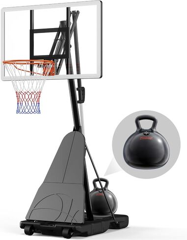Yohood كرة السلة هوب في الهواء الطلق 44 "Pro-Bounce المحمولة 5.6-10ft قابل للتعديل | لوحة خلفية شفافة للكمبيوتر الشخصي، رافعة سريعة لجميع الأعمار، قاعدة مزدوجة الدعامة للممر، عجلات متنقلة داخلية في الفناء الخلفي in Kuwait