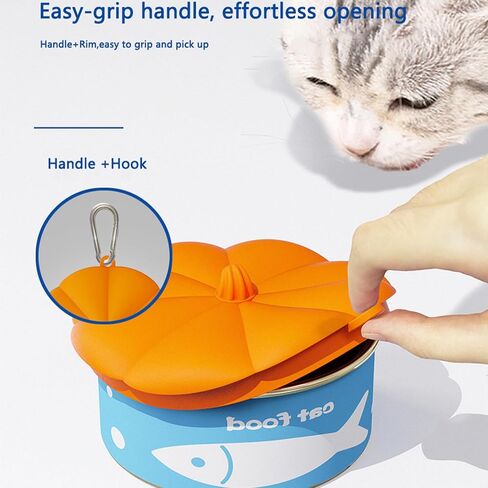 3 Sizes Three-Ring Universal Pet Food Can Lid, Pumpkin Shaped BPA Free Silicone Airtight Cover with Food Scraper Spoon & Portable Carabiner, Reusable Dog Cat Wet Food Storage Cover Orange in Kuwait