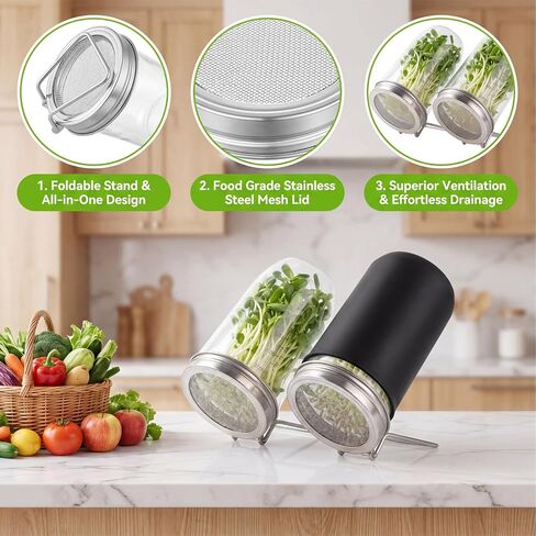 2 Pack Jar Mesh Lid, Stainless Steel Sprouting Lid with Screen for Seed & Strain (Silver, 3.39 Inch Diameter) in Kuwait