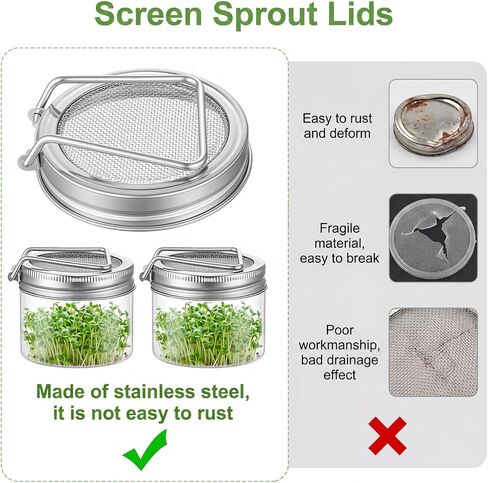 2 Pack Jar Mesh Lid, Stainless Steel Sprouting Lid with Screen for Seed & Strain (Silver, 3.39 Inch Diameter) in Kuwait