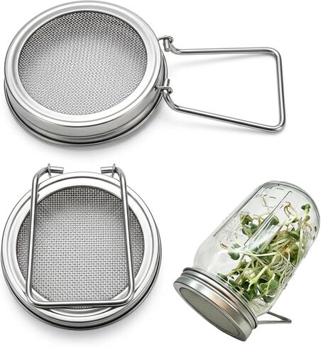 2Pcs Sprouting Jar Lids, Stainless Steel Sprouting Lid with Built-In Stand, Sprouting Lids for Wide Mouth Mason Jars, Sprouting Jar Kit for Daily Kitchen Gardening and Organic Sprouts Cultivation in Kuwait
