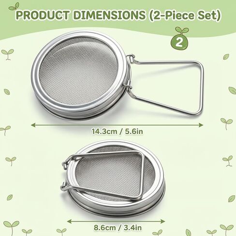 2Pcs Sprouting Jar Lids, Stainless Steel Sprouting Lid with Built-In Stand, Sprouting Lids for Wide Mouth Mason Jars, Sprouting Jar Kit for Daily Kitchen Gardening and Organic Sprouts Cultivation in Kuwait