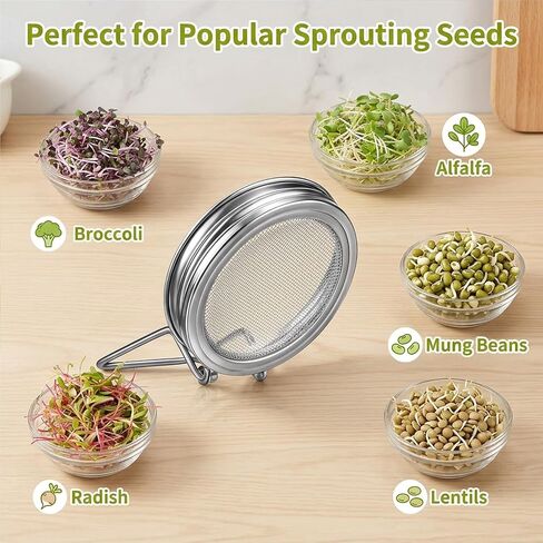 2Pcs Sprouting Jar Lids, Stainless Steel Sprouting Lid with Built-In Stand, Sprouting Lids for Wide Mouth Mason Jars, Sprouting Jar Kit for Daily Kitchen Gardening and Organic Sprouts Cultivation in Kuwait