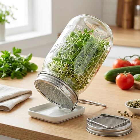 2Pcs Sprouting Jar Lids, Stainless Steel Sprouting Lid with Built-In Stand, Sprouting Lids for Wide Mouth Mason Jars, Sprouting Jar Kit for Daily Kitchen Gardening and Organic Sprouts Cultivation in Kuwait