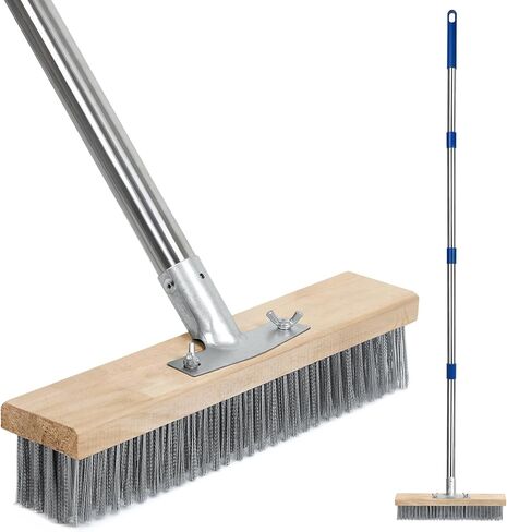 Stainless Steel Deck Scrub Brush, Outdoor Broom for Concrete, Deck, Cement Floor Cleaning, 56" Long Handled Heavy Duty Floor Scrubber in Kuwait