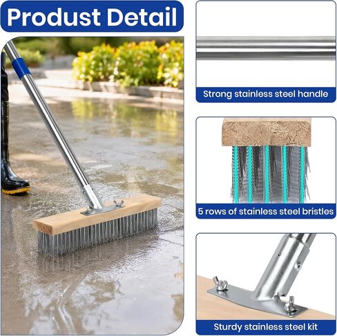 Stainless Steel Deck Scrub Brush, Outdoor Broom for Concrete, Deck, Cement Floor Cleaning, 56" Long Handled Heavy Duty Floor Scrubber in Kuwait