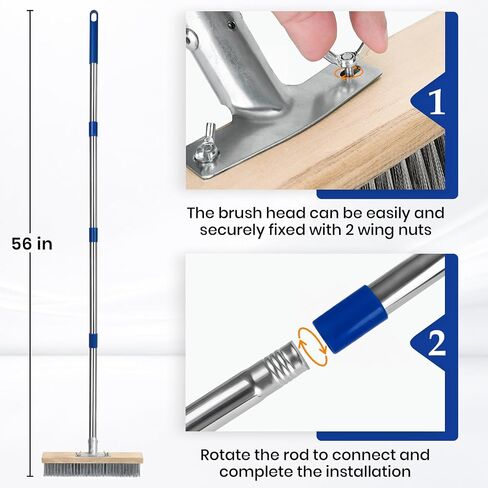 Stainless Steel Deck Scrub Brush, Outdoor Broom for Concrete, Deck, Cement Floor Cleaning, 56" Long Handled Heavy Duty Floor Scrubber in Kuwait