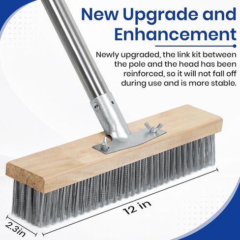 Stainless Steel Deck Scrub Brush, Outdoor Broom for Concrete, Deck, Cement Floor Cleaning, 56" Long Handled Heavy Duty Floor Scrubber in Kuwait