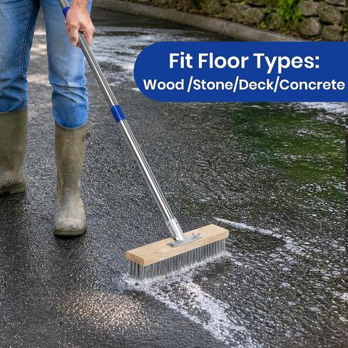 Stainless Steel Deck Scrub Brush, Outdoor Broom for Concrete, Deck, Cement Floor Cleaning, 56" Long Handled Heavy Duty Floor Scrubber in Kuwait
