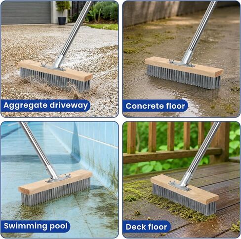 Stainless Steel Deck Scrub Brush, Outdoor Broom for Concrete, Deck, Cement Floor Cleaning, 56" Long Handled Heavy Duty Floor Scrubber in Kuwait