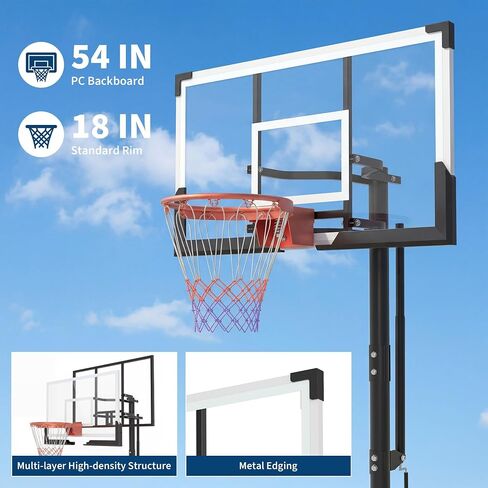 Garvee 54 Inch In Ground Basketball Hoop Outdoor 7.7-10FT Adjustable Height with Crank, in-Gound Basketball Goal System with Shatterproof PC Backborad and Solid Steel Rim in Kuwait