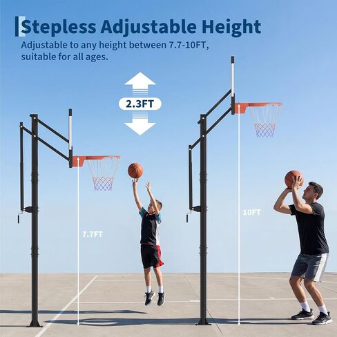 Garvee 54 Inch In Ground Basketball Hoop Outdoor 7.7-10FT Adjustable Height with Crank, in-Gound Basketball Goal System with Shatterproof PC Backborad and Solid Steel Rim in Kuwait