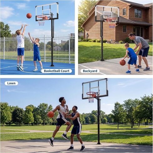 Garvee 54 Inch In Ground Basketball Hoop Outdoor 7.7-10FT Adjustable Height with Crank, in-Gound Basketball Goal System with Shatterproof PC Backborad and Solid Steel Rim in Kuwait