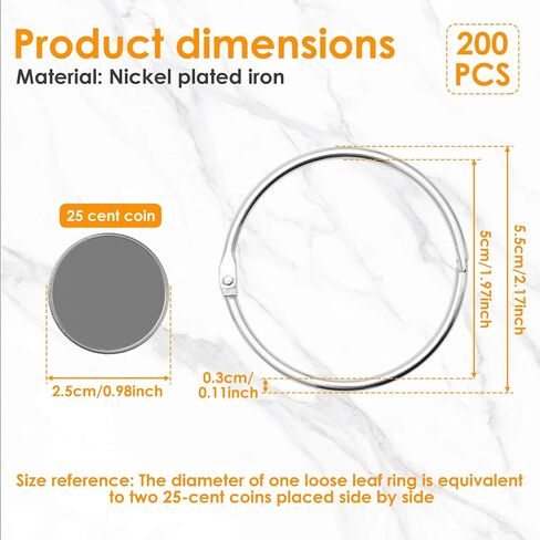 200 Pack Loose Leaf Binder Ring 2 Inches, Keychain Key Ring with Metal Nickel Plated for Key, Index Cards, Notebooks, Photos Scrapbooks,School, Home, or Office Silver in Kuwait