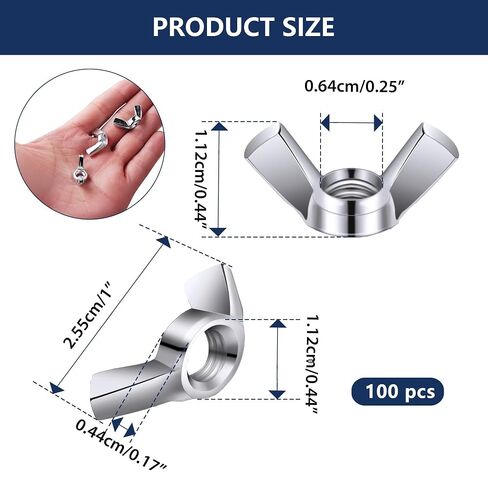 100 Pcs 1/4"-20 Wing Nuts, Carbon Steel Butterfly Nuts, Hand Twist Fasteners Hardware for Hurricane Shutters, Machinery, Furniture & DIY Projects, in Kuwait