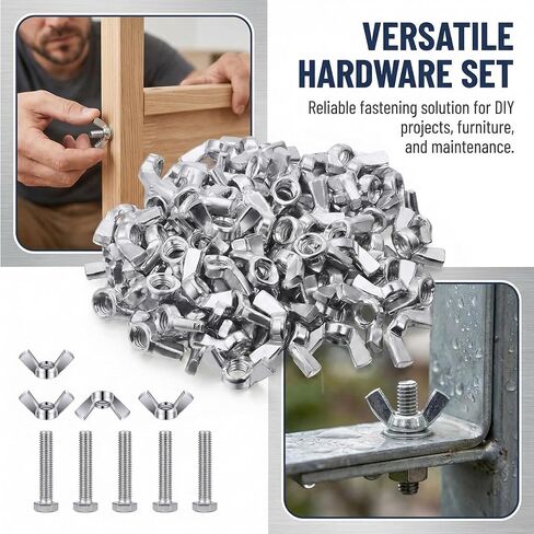 100 Pcs 1/4"-20 Wing Nuts, Carbon Steel Butterfly Nuts, Hand Twist Fasteners Hardware for Hurricane Shutters, Machinery, Furniture & DIY Projects, in Kuwait