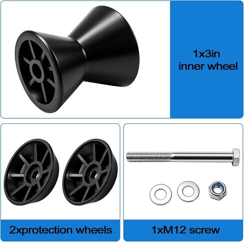 yarlung 3 Inch Boat Trailer Roller, Assembly Bow Roller with Spoke Fits 1/2" Shaft, Boat Trailer Bracket with End Bells Bow Stop, Black in Kuwait