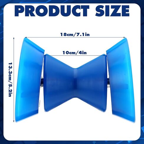 Tallew 2 Pcs Boat Trailer Bow Roller and V Bow Stop Kit, 4" TPU Bows Roller with 1/2" Shaft and End Bells + 3" Rubber V Bows Stop, Replacement Support for Marine Boat Trailer Accessories, Blue in Kuwait