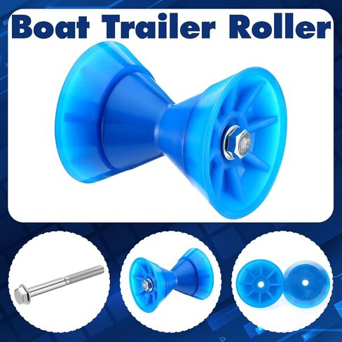 Tallew 2 Pcs Boat Trailer Bow Roller and V Bow Stop Kit, 4" TPU Bows Roller with 1/2" Shaft and End Bells + 3" Rubber V Bows Stop, Replacement Support for Marine Boat Trailer Accessories, Blue in Kuwait