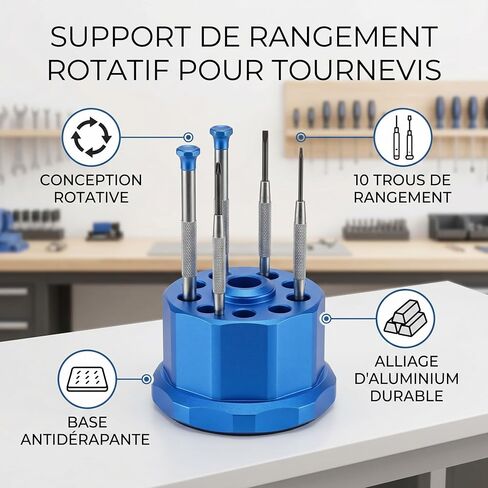 Screwdriver Storage Rack, 10 Holes Rotating Organizer Holder | Aluminum Alloy Anti-Slip Base, Space Saving Design for Workshop, Garage, Tool Bench in Kuwait