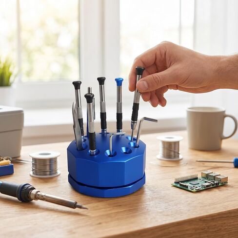 Screwdriver Storage Rack, 10 Holes Rotating Organizer Holder | Aluminum Alloy Anti-Slip Base, Space Saving Design for Workshop, Garage, Tool Bench in Kuwait