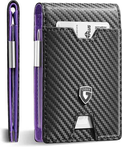 GSOIAX MEN'S SLIM RFID يحجب محفظة جلدية مع مقطع المال | الحد الأدنى من ألياف الكربون حامل بطاقة الائتمان Bifold | 11 فتحات بطاقة | مربع الهدايا المدرجة (الكربون الأسود) in Kuwait