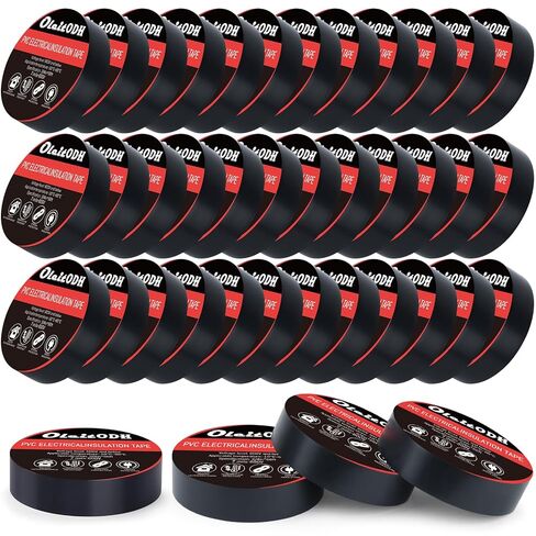 Oleitodh 50 Pack Black Electrical Tape 3/4 in x 66 ft Waterproof Vinyl Electrical Insulating Tape High Temperature Resistance Electric Tape Under 600V Home Outdoor Multipurpose in Saudi Arabia