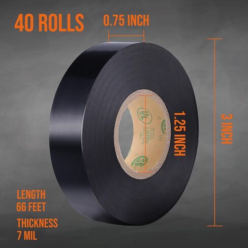 Lichamp 40 Pack Black Electrical Tape Waterproof, 3/4 in x 66ft, Industrial Grade UL/CSA Listed High Temp Electrical Tape Electric Super Vinyl in Saudi Arabia