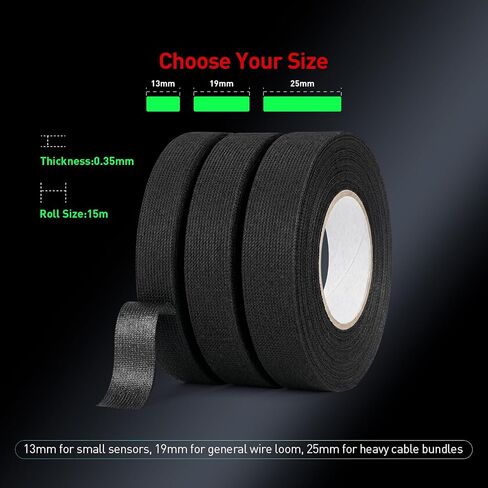Wiring Harness Tape 1/2" x 50ft Professional Automotive Cloth Tape - High Heat Resistance Wire Loom Tape for Car Interior & Dash, Noise Dampening Fabric Electrical Tape in Saudi Arabia