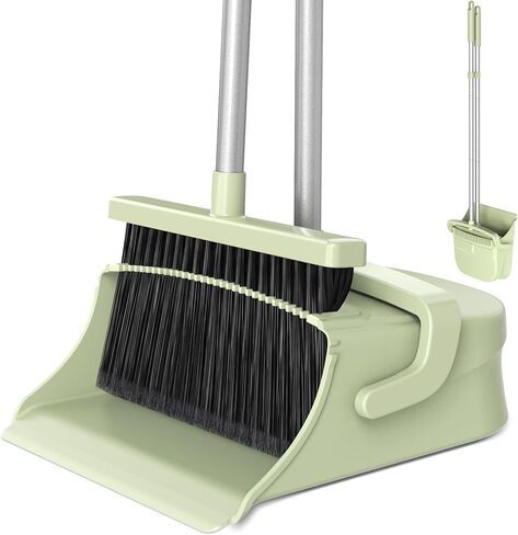 Broom with Dustpan Combo Set, Long Handle Upright Standing Self-Cleaning Broom and Dustpan Set for Pet Hair & Dust Cleanup, Indoor Outdoor Use for Home, Kitchen, Office, Red & Gray in Saudi Arabia