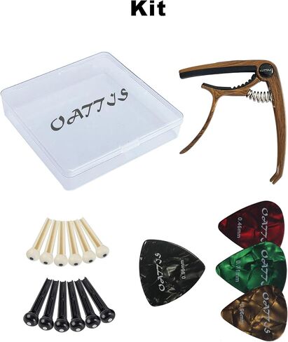 3 in 1 Wood Grain Guitar Capo Kit, Guitar Accessories for Acoustic Electric Guitar Ukulele Banjo, with Pick Holder, Pin Puller, 4 Picks & 12 Bridge Pins, PVC Box in Saudi Arabia