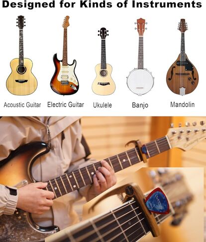 3 in 1 Wood Grain Guitar Capo Kit, Guitar Accessories for Acoustic Electric Guitar Ukulele Banjo, with Pick Holder, Pin Puller, 4 Picks & 12 Bridge Pins, PVC Box in Saudi Arabia