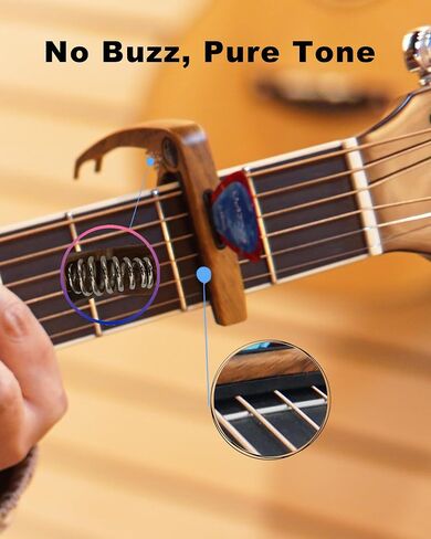 3 in 1 Wood Grain Guitar Capo Kit, Guitar Accessories for Acoustic Electric Guitar Ukulele Banjo, with Pick Holder, Pin Puller, 4 Picks & 12 Bridge Pins, PVC Box in Saudi Arabia