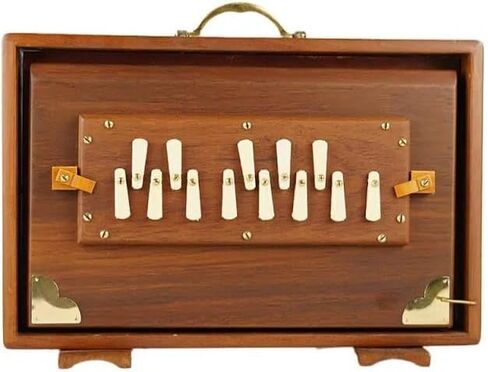 Traditional Wooden Shruti Box with Brass Reeds, Multi-fold Bellows, Brown, 14 x 9 x 4 Inches in Kuwait
