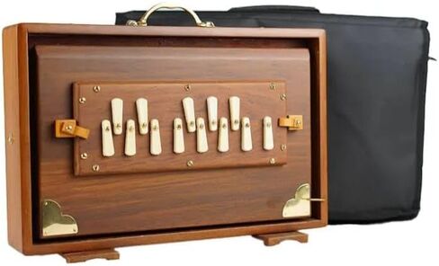Traditional Wooden Shruti Box with Brass Reeds, Multi-fold Bellows, Brown, 14 x 9 x 4 Inches in Kuwait
