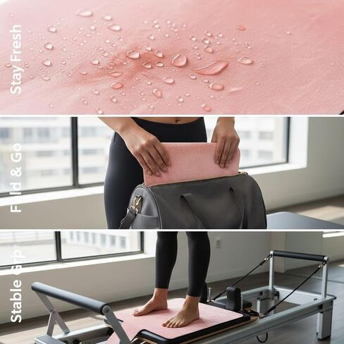 Pink Pilates Reformer Mat, Foldable Velvet, 39.4 x 24 in, Sweat-Wicking, Non-Slip Base, Hygienic, Home Gym Pilates Mat in Kuwait