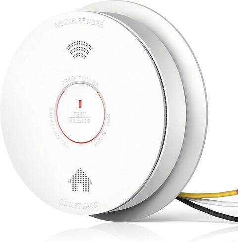 SITERWELL Hardwired Interconnected Smoke Detector Carbon Monoxide Detector Combo with 2 AA Batteries Back Up, 2 in 1 Smoke and CO Detector with Voice Alert, Smoke and CO Alarm with Self-Check, 1 Pack in Kuwait