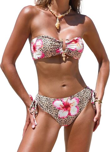 seamoly Swim Suits for Women 2025 Sexy Cutout Metal Ring Strapless Bikini Set Padded Open Back Tie Side Thong Bathing Suits in Saudi Arabia