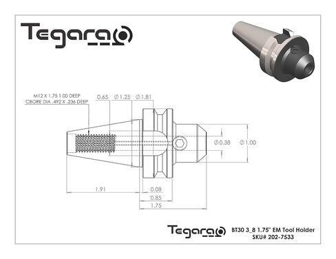 Tegara 3/8" x 1.75" BT30 End Mill Tool Holder 2 pcs 202-7533-2 P[ in Kuwait