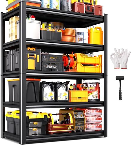 Storage Shelves, 2500lbs Garage Shelving,Adjustable Heavy Duty Shelving Unit,5T Tall Garage Shelves，Metal Standing Shelf Units,Utility Rack For Kitchen Warehouse Industrial Basement 71.2*35.4*15.7 in Kuwait