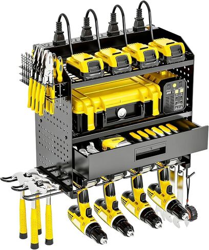 Power Tool Organizer Wall Mount Heavy Duty 320 lbs, 3 Layers Storage Rack with 9 Drill Holders & Battery Storage, cordless tool organizer for Garage, Workshop & Tool Room in Kuwait
