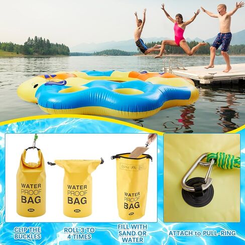 Hungdao 14.5 Ft Giant Inflatable Floating Island for 8-10 People, Large Lake Party Float Platform with Mesh Seats Cup Holders Coolers, Heavy Duty Pool Lake Floating Dock Raft for Adults Groups in Kuwait
