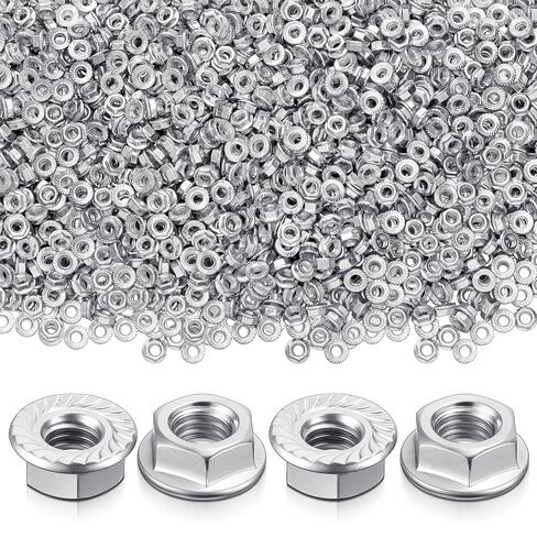Hicarer 1000 Pack 1/4-20 Zinc Plated Serrated Flange Hex Lock Nuts, Serrated Flange 1/4-20 Hex Lock Nuts Locknuts Replacement Bright Finish Corrosion-Resistant in Kuwait