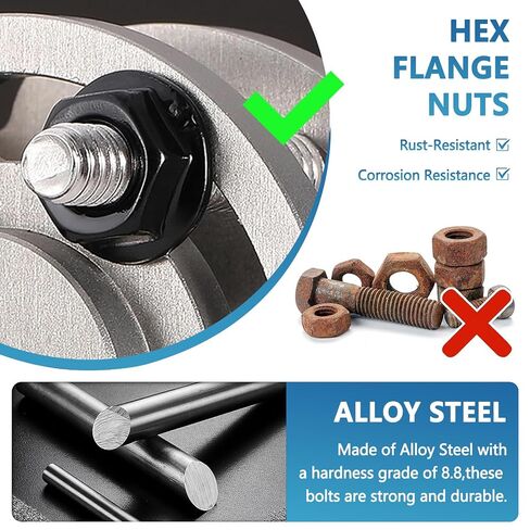 Minho Hex Flange Nuts 103PCS Assortment Kit M5 M6 M8 M10 M12, 1.25mm Serrated in Kuwait