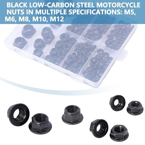 Minho Hex Flange Nuts 103PCS Assortment Kit M5 M6 M8 M10 M12, 1.25mm Serrated in Kuwait