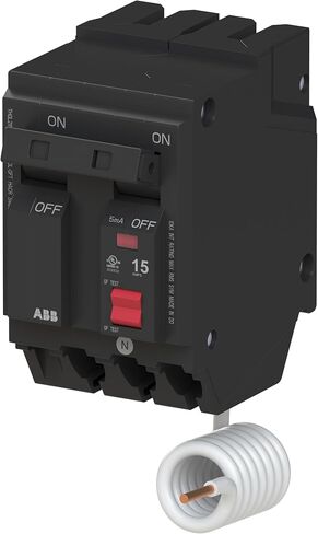 ABB Q-Line® THQL2115GFT قاطع دائرة الأعطال الأرضية • قاطع مزدوج القطب بقدرة 15 أمبير • حماية GFCI • تيار متردد 120/240 فولت • تصنيف مقاطعة 10 kAIC • قاطع ضفيرة قابل للتوصيل لمراكز التحميل in Kuwait