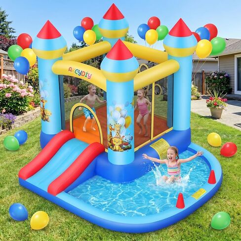 Inflatable Bounce House for Kids 3-12, 12.3FTx9FT Obstacle Bounce House with Dual Racing Slide, Basketball Rim, Bouncy Castle Jump House for Indoor Outdoor Backyard - Blower Included (AKSJ-02) in Saudi Arabia