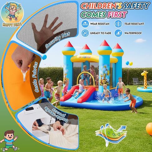 Inflatable Bounce House for Kids 3-12, 12.3FTx9FT Obstacle Bounce House with Dual Racing Slide, Basketball Rim, Bouncy Castle Jump House for Indoor Outdoor Backyard - Blower Included (AKSJ-02) in Saudi Arabia